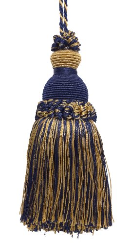 DÉCOPRO Beautiful Hand-Crafted 5" (12.5cm) Key Tassel, 3 1/2" (8.5cm) Loop # IKTJ, Nautical #1152 (Light Gold, Yellow Gold, Navy Blue) Sold Individually - color: Nautical #1152 (Light Gold, Yellow Gold, Navy Blue), size: Sold Individually