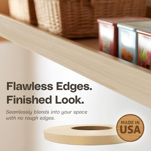 Edge Supply Birch Pre-Finished 3/4 in x 250 ft Roll with a Clear Lacquer UV Finish – Pre-Glued Iron On Real Wood Veneer Edging – Edge Banding Tape with Hot Melt Adhesive, Ideal for Furniture & DIY. - color: Birch Pre-Finished, size: 3/4 in x 250 ft