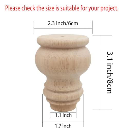 3" Tall Solid Wood Furniture Legs Unfinished Bun Feet for Cabinet Sofa Ottoman TV Stand Loveseat Dresser Set of 4 - size: 3"