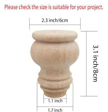 3" Tall Solid Wood Furniture Legs Unfinished Bun Feet for Cabinet Sofa Ottoman TV Stand Loveseat Dresser Set of 4 - size: 3"