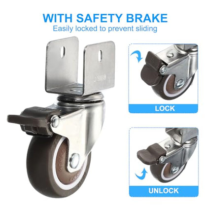 PATIKIL 2" Swivel Caster Wheels with 1" U Bracket, 4 Pack 360° Rotation Swivel Wheel with Brake Total Load 165lbs Locking Caster for Cabinet Furniture Table Replacement