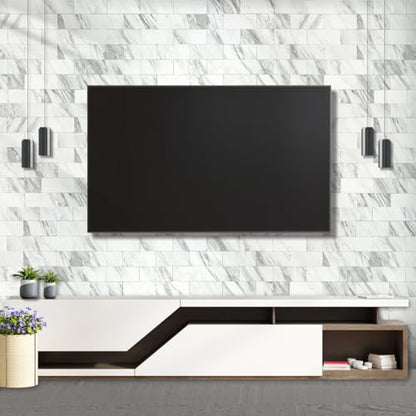 AULIGET 100-Piece White Marble Look Peel and Stick Backsplash Wall Tiles, 3" x 6" PVC Faux Stone Stick on Tile for Backsplash Kitchen, Bathroom, Laundry Room, Camper, Fireplace - color: White Marble