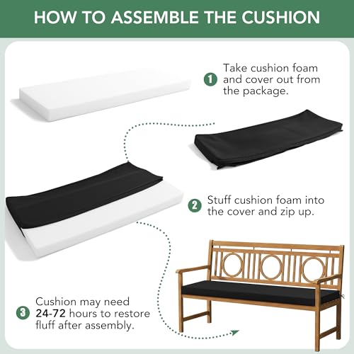 Summsun Outdoor Bench Cushion Pad, 48 x 18 x 3 Inch, Black - color: Black, size: 48x18x3 Inch