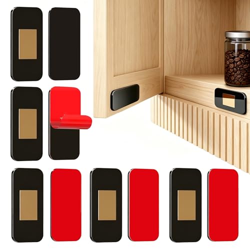 6 Pack No Drill Magnetic Cabinet Door Catch, Stainless Steel Adhesive Drawer Magnets to Stay Closed for Kitchen Cabinets,Bathroom, RV,Closet, Screwless Magnetic Cabinet Locks,1.6" x 0.8" - color: Black