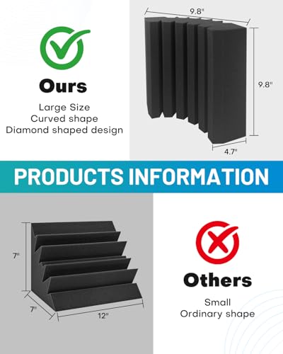 8 Pack - Bass Traps Acoustic Foam Corner, 9.8x9.8 * 4.7'' Black Bass Traps Corner Studio Foam, High Density and Fire-Proof Bass Traps Acoustic Panels Recording Studio Acoustical Treatments - size: 8P Black Bass Traps