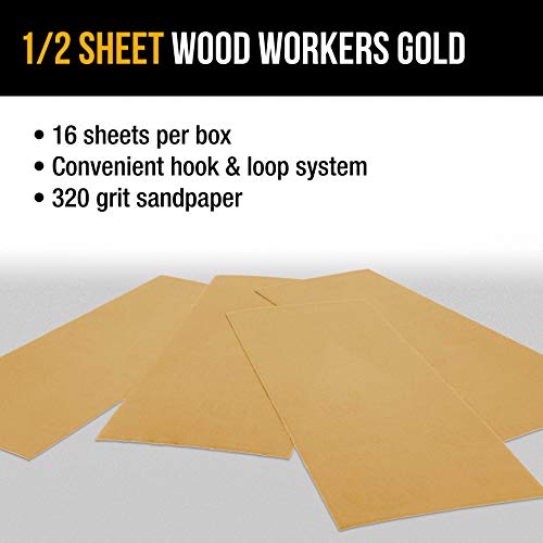 Dura-Gold Premium 1/2 Sheet Gold Sandpaper Sheets, 320 Grit (Box of 16) - size: 320-Grit