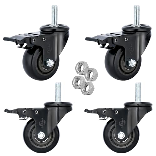 3" Stem Casters Heavy Duty Swivel Threaded Stem Caster Wheels with American Size 1/2”-13x1.5” Thread Dual Locking Wheel with Brakes Pack of 4 - style: 3 inch 1/2”-13x1-1/2”