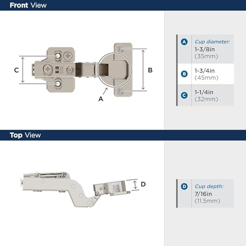 Amerock 1 Pair Full Inset Soft-Closing Concealed Frameless Cabinet Hinge