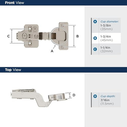 Amerock 1 Pair Full Inset Soft-Closing Concealed Frameless Cabinet Hinge