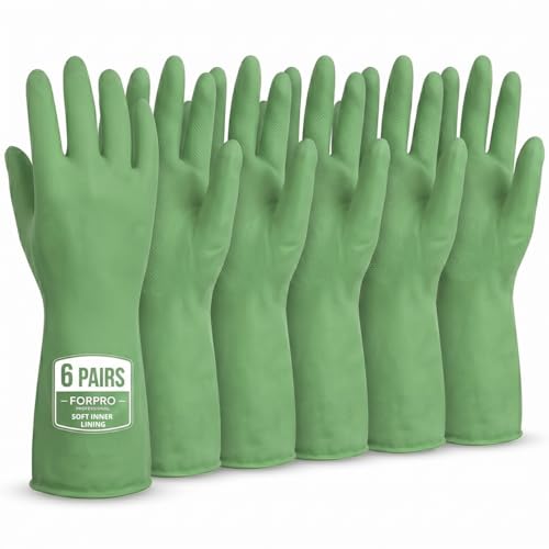 ForPro Premium Natural Rubber Gloves, 6-Pair, Medium, Lime Zest - color: Lime Zest, size: Medium