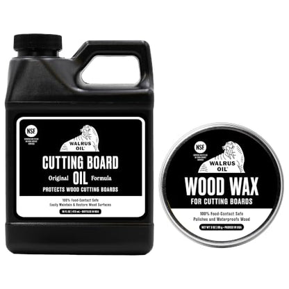 WALRUS OIL - Cutting Board Oil (16oz) and Wood Wax (3oz) Set. for Cutting Boards, Butcher Blocks, Wooden Spoons, and Bowls. 100% Food-Safe.