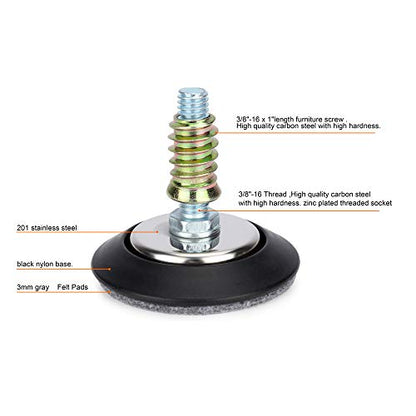 Adjustable Leveling Feet 3/8"-16 Thread with Felt Pads 4PK