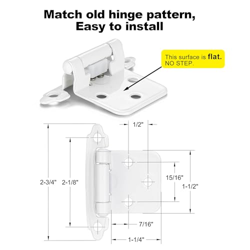 White Cabinet Hinges, 1/2” Overlay, 4 Pack - color: White, size: 1/2 Inch Overlay