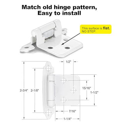 White Cabinet Hinges, 1/2” Overlay, 4 Pack - color: White, size: 1/2 Inch Overlay
