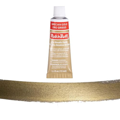 Rub n Buff Metallic Wax with Cotton Glove and 8" x 8" Cloth - Gilding Wax for a Smooth Adjustable Gloss Finish - Single 0.5oz/15ml Tube (Grecian Gold) - color: Grecian Gold