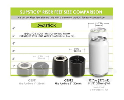 Slipstick CB512 2 Inch Tall Floor Protector Furniture Legs with Non Slip Rubber Grip (Set of 4) 2" Wide x 2" Height - Black Plastic - size: 2" Tall (4 Pack)