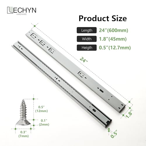 10 Pair Soft Close Drawer Slides 24 Inch, Heavy Duty 3 Fold Full Extension Ball Bearing Self Closing Drawer Rails Side Mount for Kitchen Cabinet Drawer, Dresser, 100 LB Capacity - size: 24 Inch (600mm), style: 10 Pair