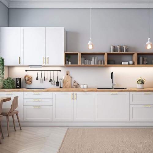 Gobrico 10 Pack 3-3/4 Inch (96mm) Hole Center Cabinet Pulls, Brushed Brass Cabinet Handles, Stainless Steel Kitchen Cabinet Handles, Gold Kitchen Drawer Pulls, 6'' Overall Length - color: Gold, size: 3-3/4 Inch Hole Center
