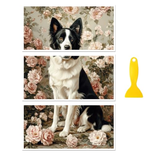 Peacoblue Border Collie Rub On Transfers for Furniture Craft 6"x12" - style: Border Collie and Flower