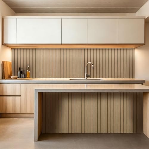 3D Peel and Stick Wall Panels PVC Grille Slat 394"x15.8" Self-Adhesive Wall Sticker Soundproof Paneling for Walls and Ceiling in Faux White Wood Grain Texture - color: Walnut Tone, size: 394"x15.8"