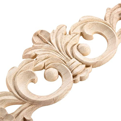 Wood Carved Appliques Decorative Onlays, 2Pcs Long Wooden Corner Carving Decals for Bed Wall Door Cabinet Mirror Closet Cupboard Dresser Fireplace Stairs Furniture Project, 20x5.5cm/7.87x2.17in