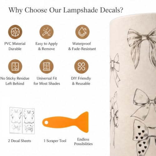Lampshade Decals, Bow PVC Rub On Transfer Stickers 2-Pack - color: Bow 2-Pack