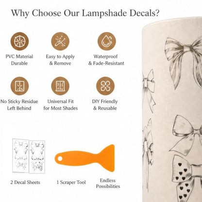 Lampshade Decals, Bow PVC Rub On Transfer Stickers 2-Pack - color: Bow 2-Pack