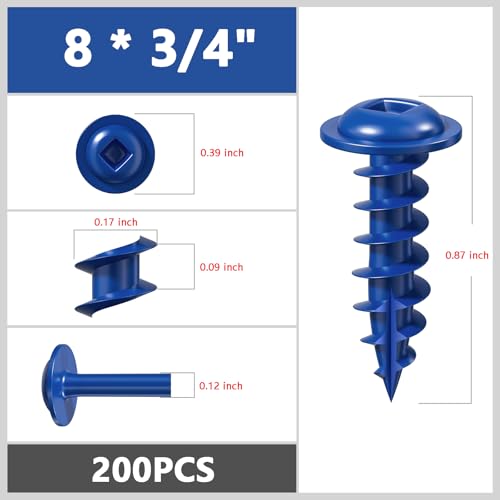 Wensilon Pocket Hole Screws, #8 x 3/4", Square Drive, Blue, 1lbs 200pcs - color: Blue, size: 8*3/4"