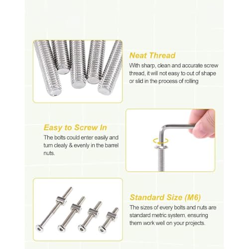 Baby Bed Frame Bolts, Crib Screws Hardware ReplacementKit M6x20/40/60/80mm Hex Drive Socket Cap Screws Barrel Nuts Wooden Dowel Kit for Beds Chairs Furniture et (80Set) - size: 80Set