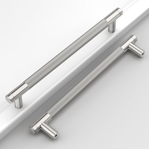 Brushed Nickel Knurled Cabinet Handles Kitchen Pulls 7 Inch 10 Pack - color: Brushed Satin Nickel, size: 7" Hole Center