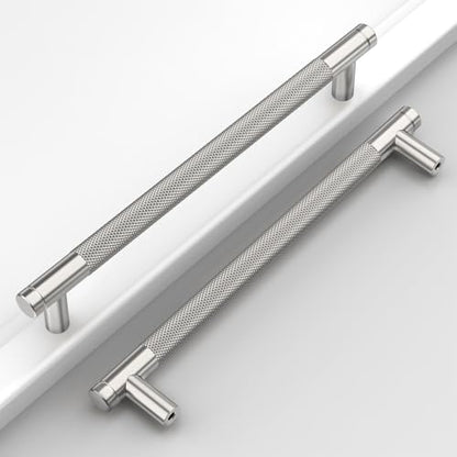 Brushed Nickel Knurled Cabinet Handles Kitchen Pulls 7 Inch 10 Pack - color: Brushed Satin Nickel, size: 7" Hole Center