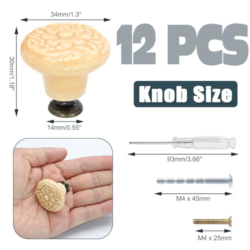 Biaungdo 12 Pcs Light Yellow Ceramic Kitchen Cabinet Knobs - color: Light Yellow