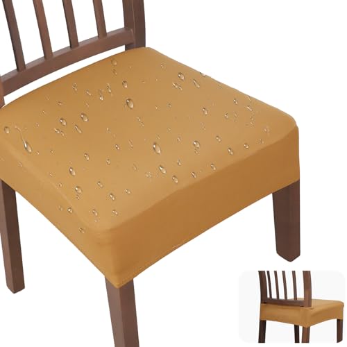 JQinHome Waterproof Dining Chair Seat Covers Set of 6 | Soft Removable Washable Chair Covers for Dining Room,Rear Gap Hook-and-Loop| Elastic Non-Slip, Full Rear Coverage | Camel - color: Camel, size: 6PC