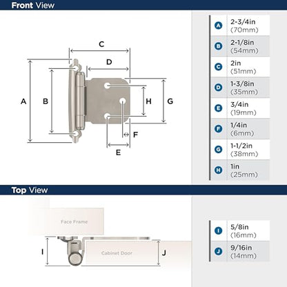 Amerock 1 Pair Variable Overlay Satin Nickel Face Mount Cabinet Hinge - color: Satin Nickel, size: Flat