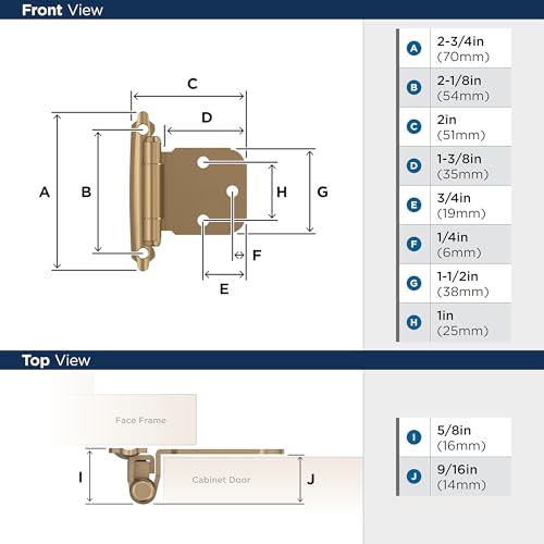 Amerock 1 Pair Variable Overlay Champagne Bronze Face Mount Cabinet Hinge - color: Champagne Bronze, size: Flat