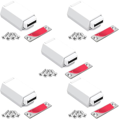 Magnetic Push to Open Cabinet Hardware CBRIVE 5 Pack Heavy Duty Push Latch & Lock for Hidden Door Touch Latches and Catch Magnet Push Release Drawer Pull Tip on RV Closet Close Strong Pop Out, White - color: White, size: 5 Pack-No screwdriver