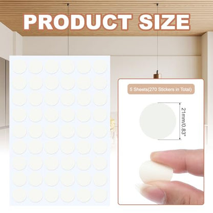 PATIKIL 270 Pieces Screw Hole Stickers, 5 Sheet Self-Adhesive Waterproof PVC Wood Grain Sticker for Screw Holes Wall Cabinets Desk Repairing, White, 21mm/0.83 Inch - color: White