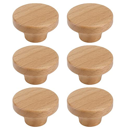 6PCS Round Wooden Single Hole Drawer Handles, 1.56" Cabinet Knobs - color: Beech, size: 1.56"