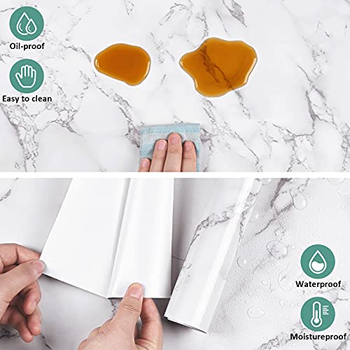 Caltero White/Grey Marble Wallpaper, 24x197 Glossy PVC, Self-Adhesive Contact Paper for Kitchen Cabinets, Bathroom, Waterproof, Removable, Wide Usage, 32 sq.ft - color: White/Grey, size: 197" x 24"