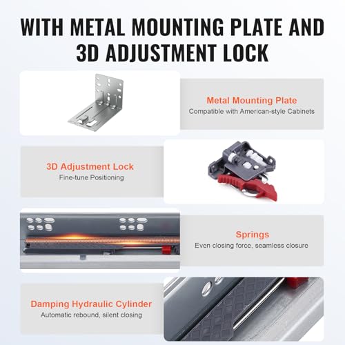VEVOR Bottom Mount Drawer Slides 10 Pairs 21 Inch, Heavy Duty Ball Bearing Soft Close Full Extension Steel Tracks, Noiseless Guide Glides for Cabinet Kitchen Drawers with Locking, 100 Lbs Capacity - size: 21inch, style: 10 Pairs