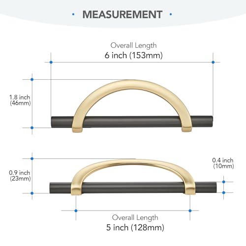 HOME EDIT Brushed Gold & Grey Cabinet Pulls Curved, 5 Inch/128 mm, 10 Pack - color: Brushed Brass & Pearl Grey, size: 5 Inch Hole Center