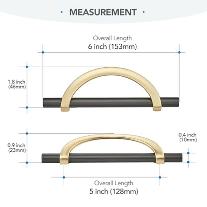 HOME EDIT Brushed Gold & Grey Cabinet Pulls Curved, 5 Inch/128 mm, 10 Pack - color: Brushed Brass & Pearl Grey, size: 5 Inch Hole Center