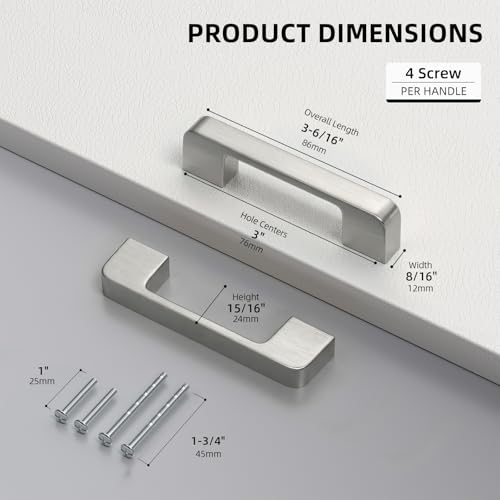 Brushed Nickel Cabinet Pulls 3 Inch Nickel Cabinet Handles 10 Pack - color: Brushed Nickel, size: 3 Inch (76 mm) Hole Centers