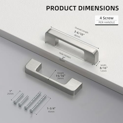Brushed Nickel Cabinet Pulls 3 Inch Nickel Cabinet Handles 10 Pack - color: Brushed Nickel, size: 3 Inch (76 mm) Hole Centers