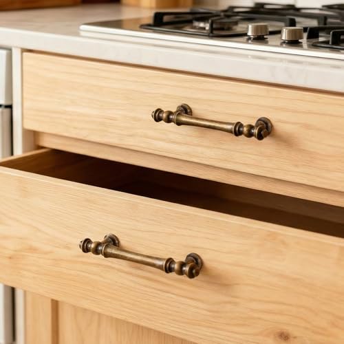Liron Hardware 10 Pack Antique Brass 96mm Vintage Kitchen Cabinet Handles - size: 3.78 Inches (96mm) Hole Center