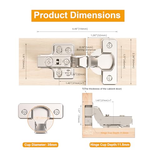 10Pcs Frameless Soft Close Inset Cabinet Hinges 50% Faster Install - color: Inset, size: 5 Pairs