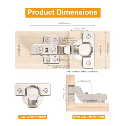 10Pcs Frameless Soft Close Inset Cabinet Hinges 50% Faster Install - color: Inset, size: 5 Pairs