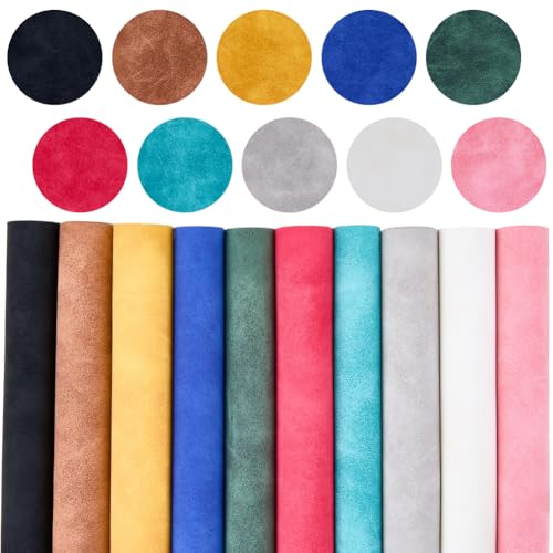 11 x 8 Inch 10 Colors Solid Faux Suede Sheets Waterproof Smooth PU Leather Rolls Soft Velvety Touch Frosted Synthetic Leather Vinyl Fabric for Upholstery Handmade DIY Sewing Crafts - color: 10 Colors 1