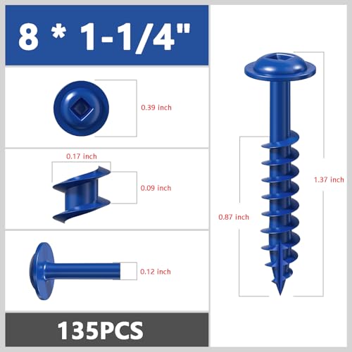 Wensilon Pocket Hole Screws, #8 x 1-1/4", Square Drive, Blue, 1lbs 135pcs - color: Blue, size: 8*1-1/4"