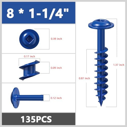 Wensilon Pocket Hole Screws, #8 x 1-1/4", Square Drive, Blue, 1lbs 135pcs - color: Blue, size: 8*1-1/4"